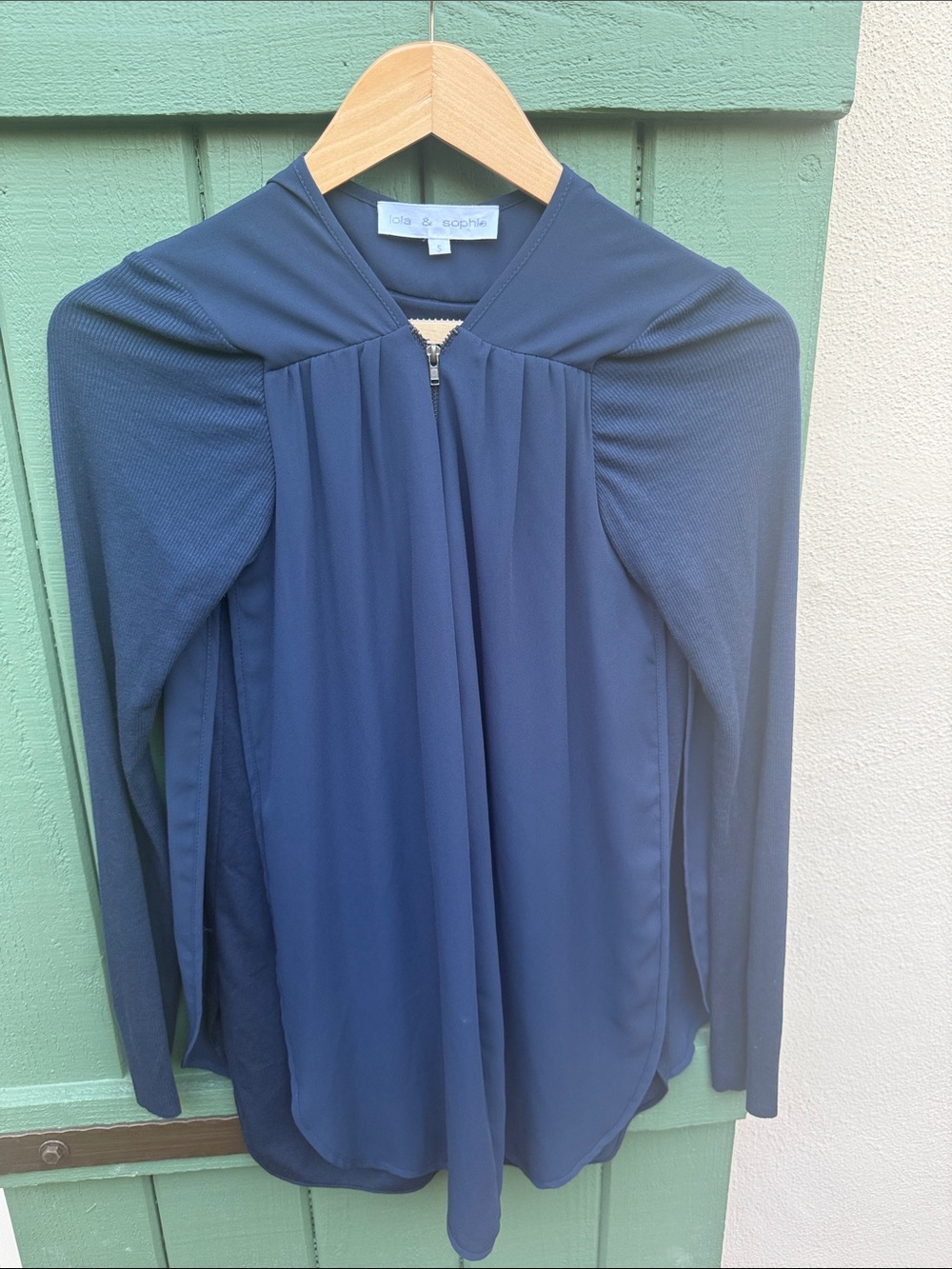 Lola & Sophie Long-Sleeve Pleated Zip Front Top